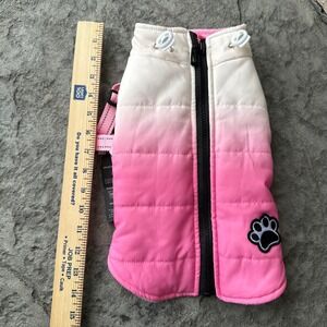 Gyuzh Puffer Dog Coat Vest Paws Ombre Pink White Harness D Ring Winter‎ Warm